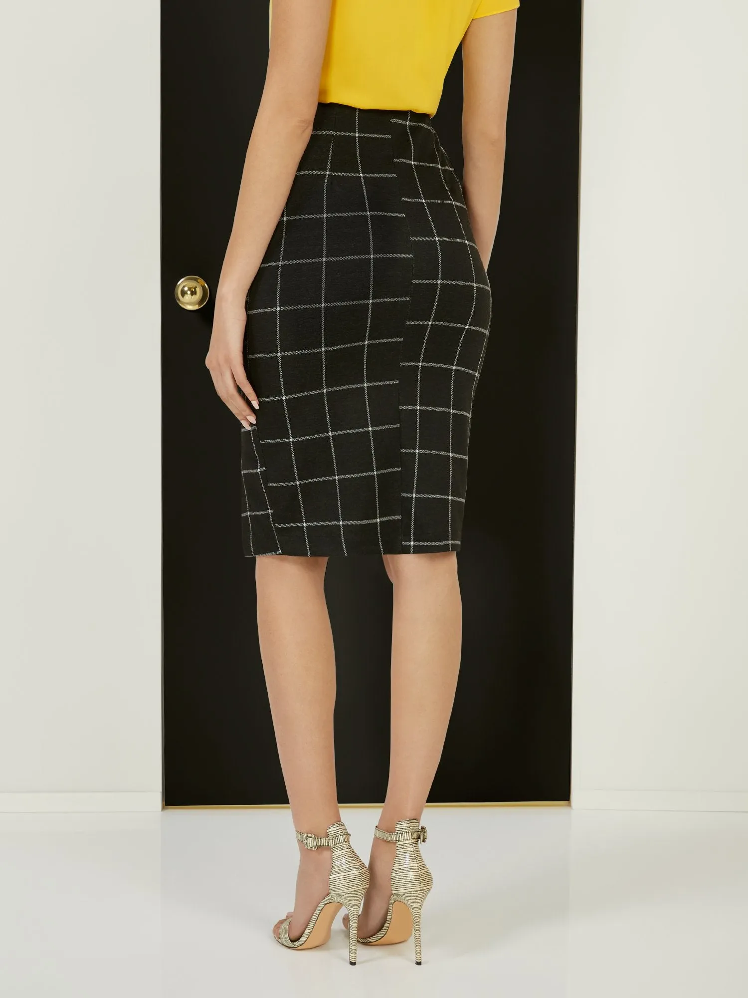 Windowpane High-Waisted Pencil Skirt - Superflex