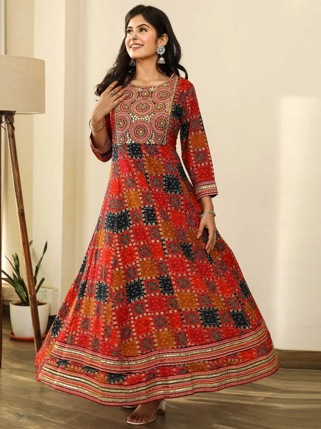 Women Anarkali  Multicolor Geometric Dress