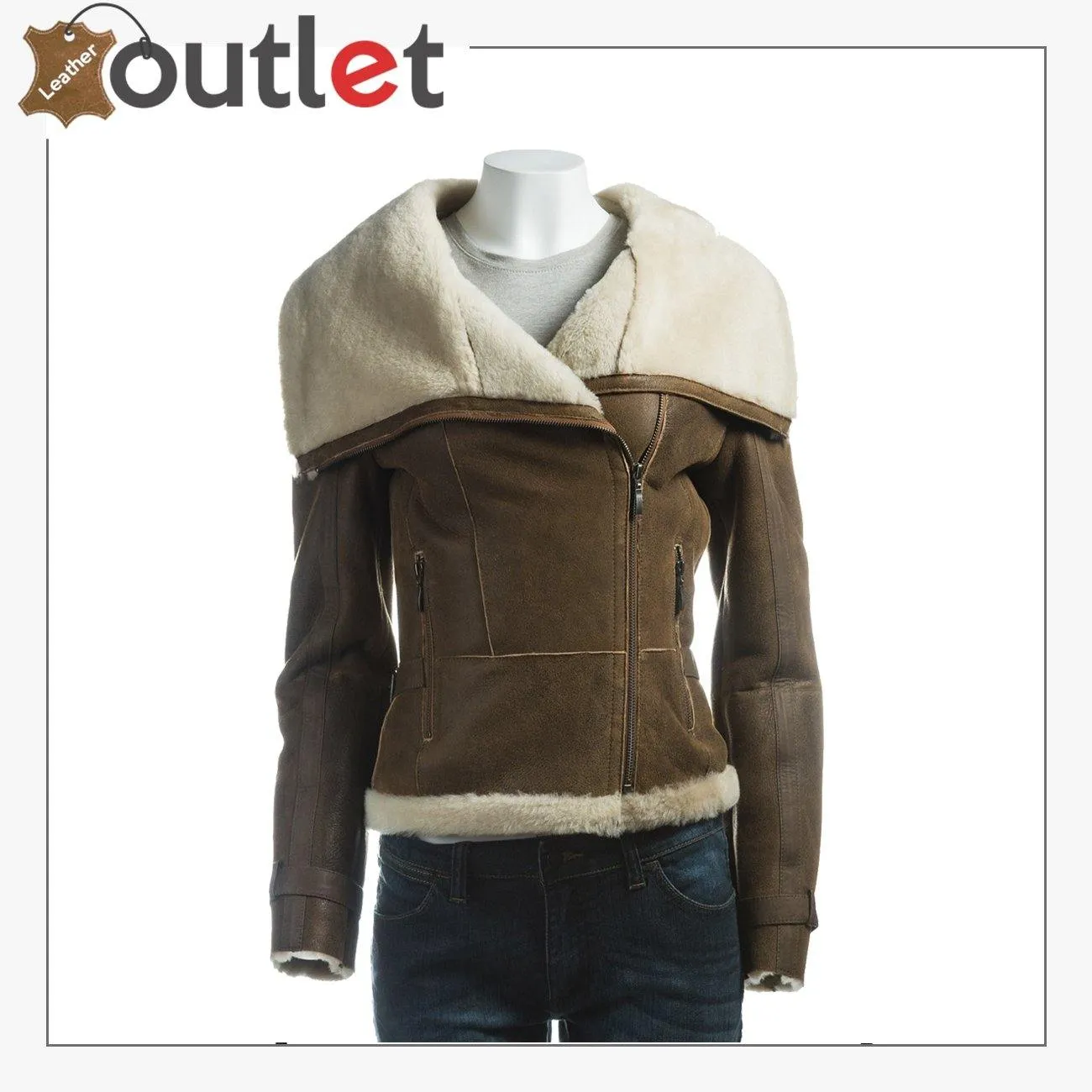 Women Oversize Fur Collar Leather Jacket