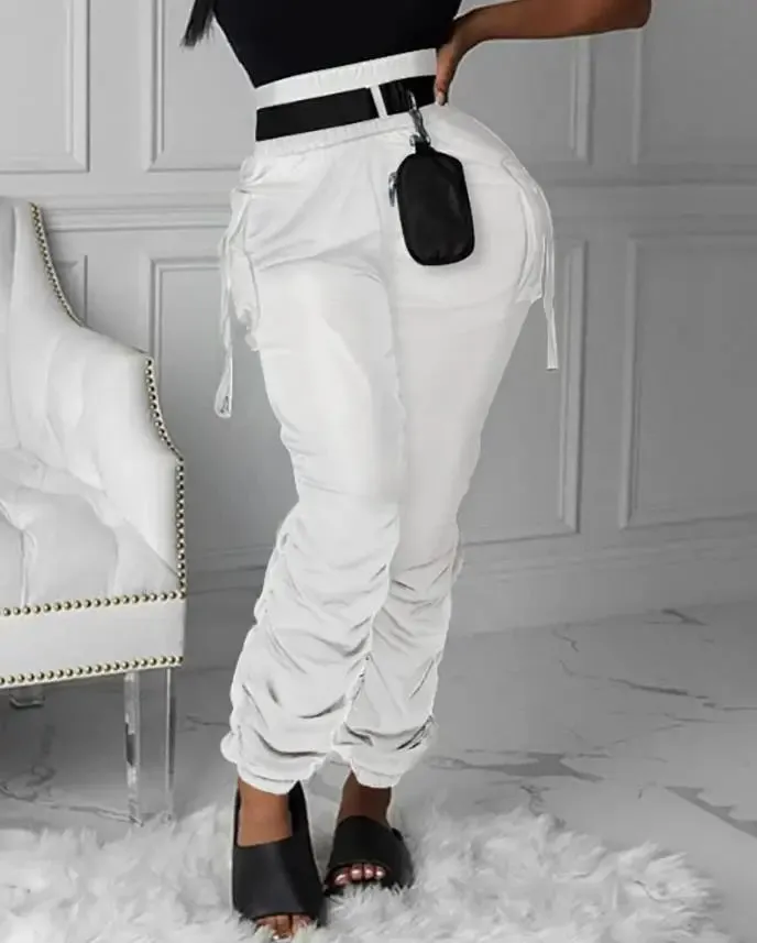 Women's High Waist Fashion Designer Ruched Cargo Pants