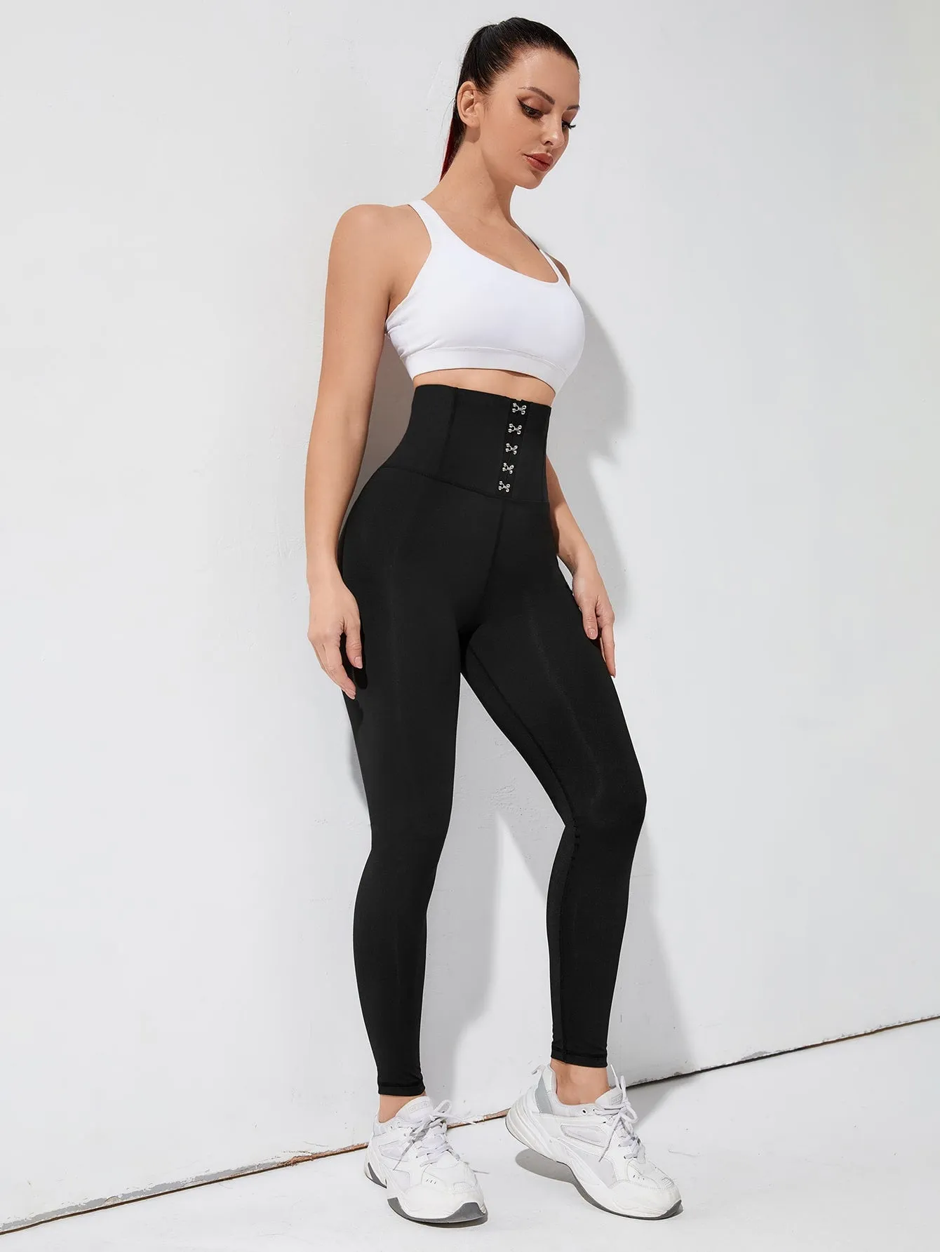 Yoga Basic Yoga Leggings High Stretch Button Front Tummy Control Super High-Waisted Gym Leggings