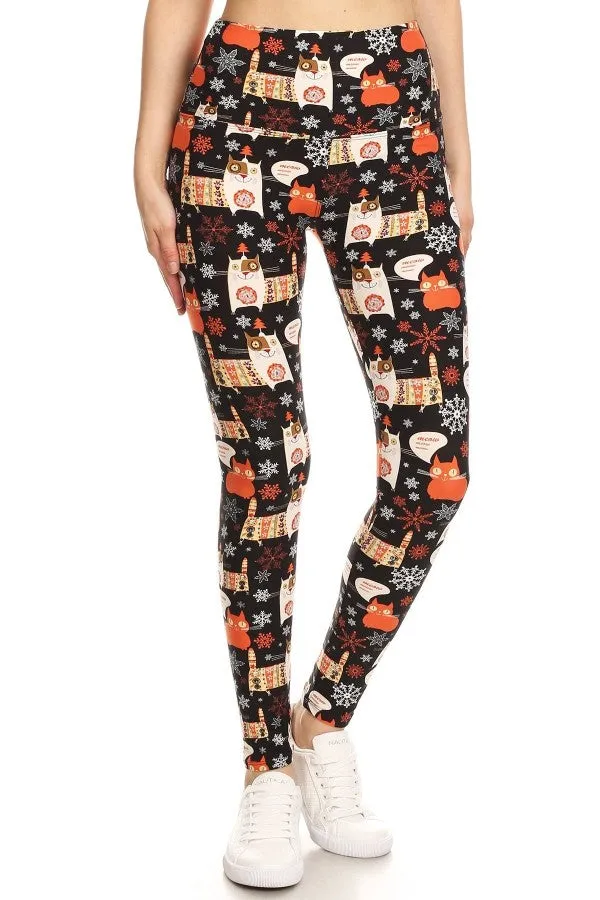 Yoga Waist (5") Cat Print Leggings